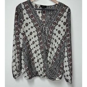 Alyx Top Womens Medium Boho Floral Surplice Wrap Whimsy Paisley Tie Tassel